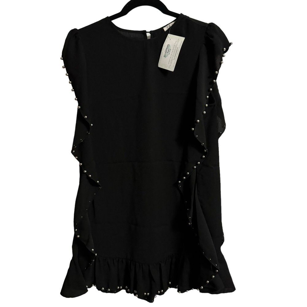 TCEC Ruffle Sleeve Short Shift Dress Black Small Sleeveless 100% Polyester Beads